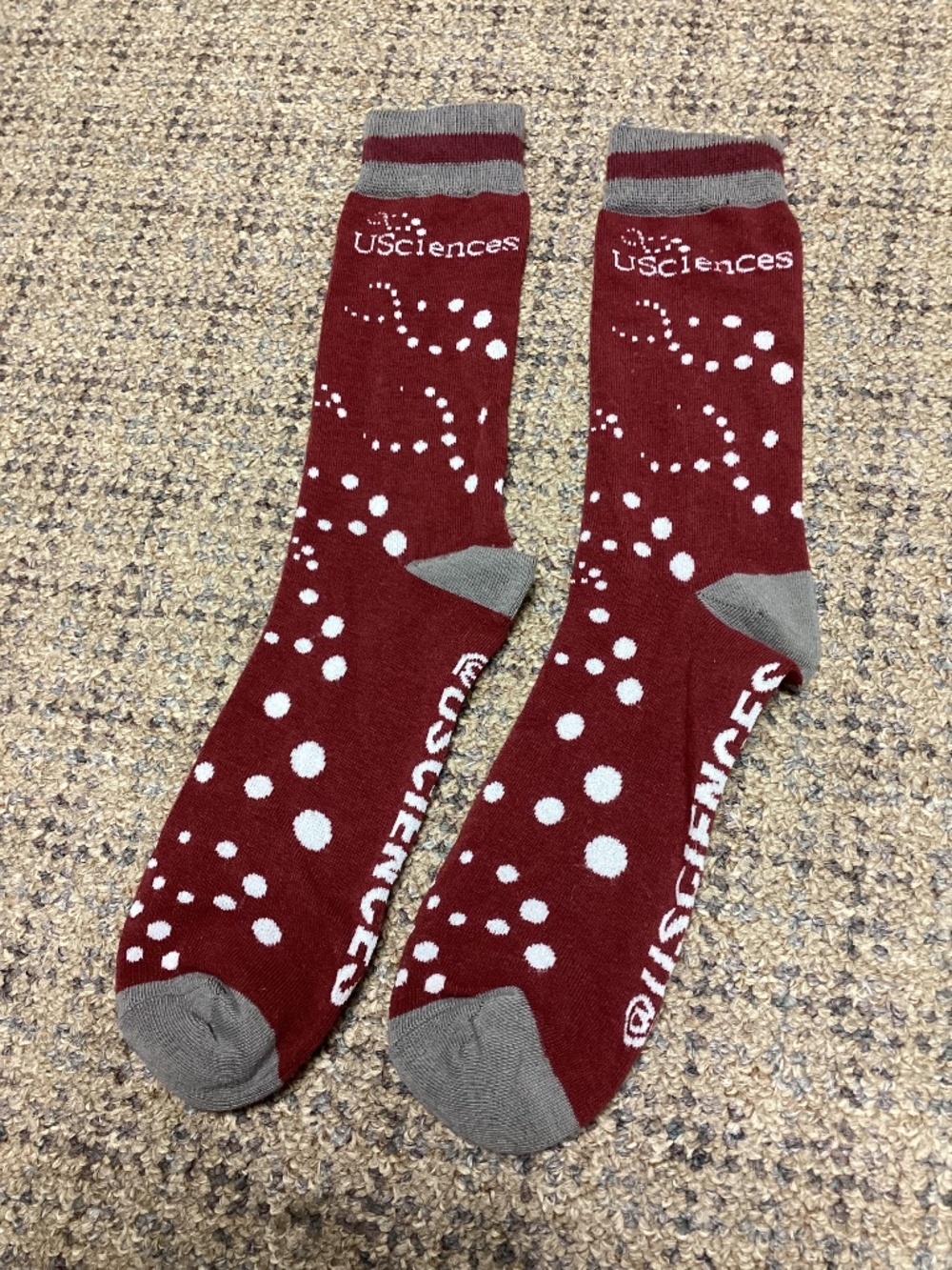 USciences Maroon & Gray Logo Crew Socks * NEW * OSFM